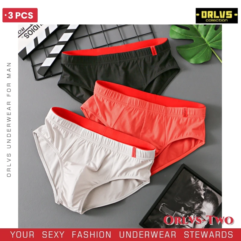 3 PCS Solid Cotton Briefs Men's Convex Pouch Panties Youth Fasion Low Rise Breathable Men's Comfortable Underwear Solid Color