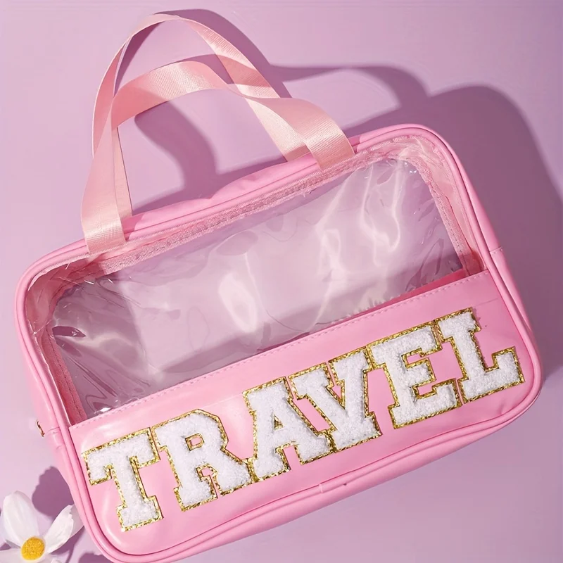 1PC New Transparent PVC Handheld Makeup Bag with Large Capacity Wash Bag PU Portable Waterproof Travel Storage Bag