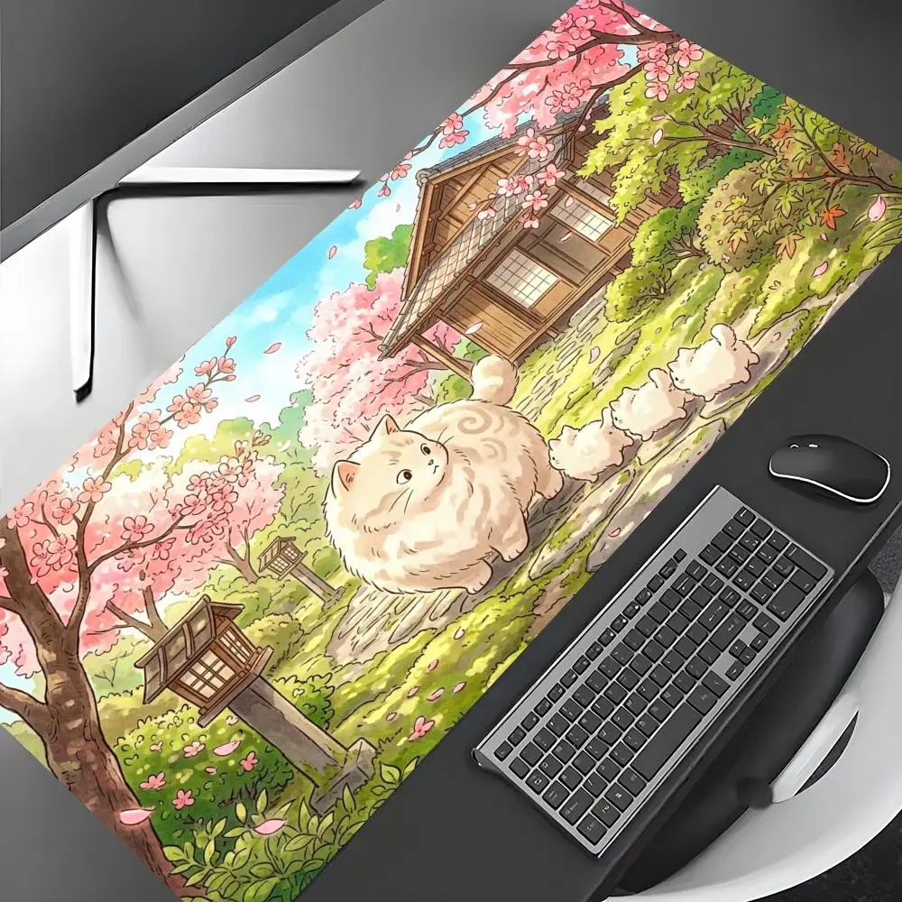 

Cherry Blossom Courtyard and Cats Mouse Pad Large Computer Office Game Table Mats Rubber Anti-slip XXL mouse mat Long Desk Pads