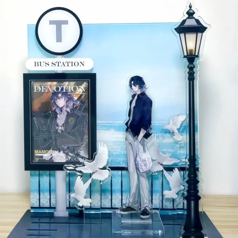 Seaside Bus Stop 3Inch Acrylic Photo Stand, Miniature Diorama Scene Display Holder, for Kpop Anime Merch Shooting & Layout Prop
