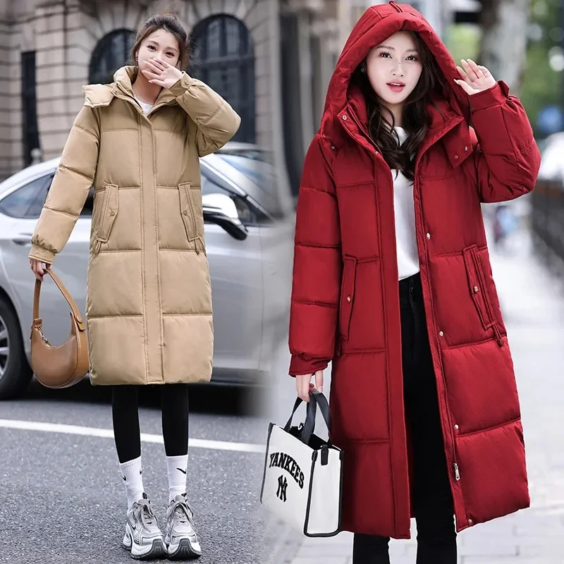 

Winter Long Coat Women's 2025 Fashion New Thicken Cotton padded Warm Snow Outerwear Loose Female Windproof Hooded Jacket Parkas