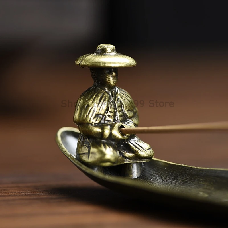 Creative Incense Holder Aromatherapy Ornament Incense Holder Boat Old Men Fishing Japanese Style Incense Stick Burner Home Decor