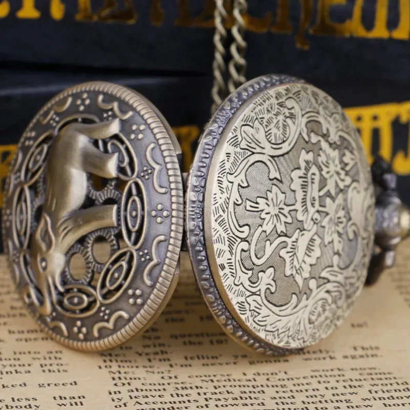 Montre de poche à Quartz pour hommes et femmes, Vintage, éléphant en relief, squelette arabe, cadran numérique, Steampunk, collier, pendentif de synchronisation, cadeaux