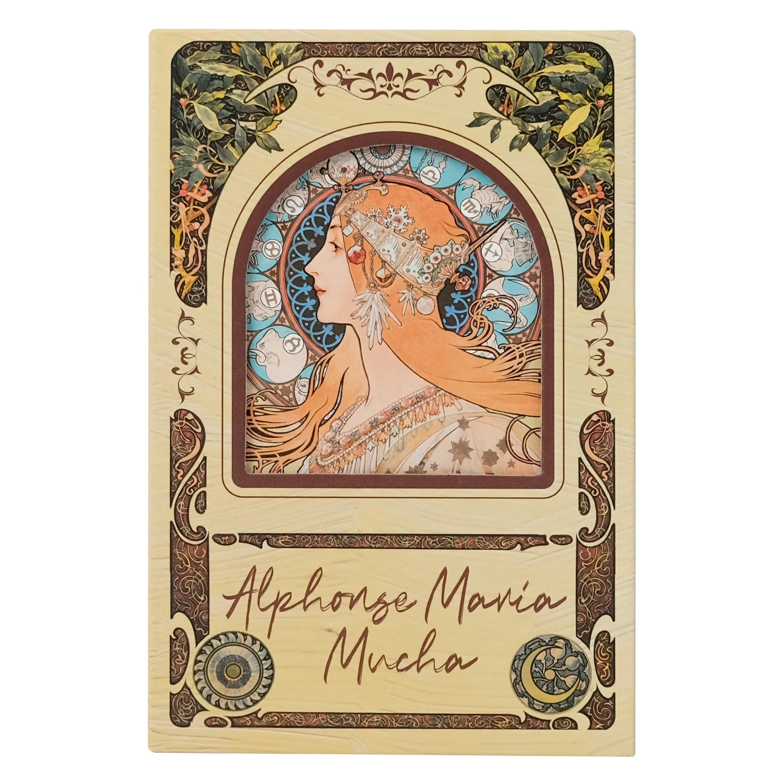 Advanced retro style Mucha illustration series hard shell magnetic buckle notebook portable three fold portable diary