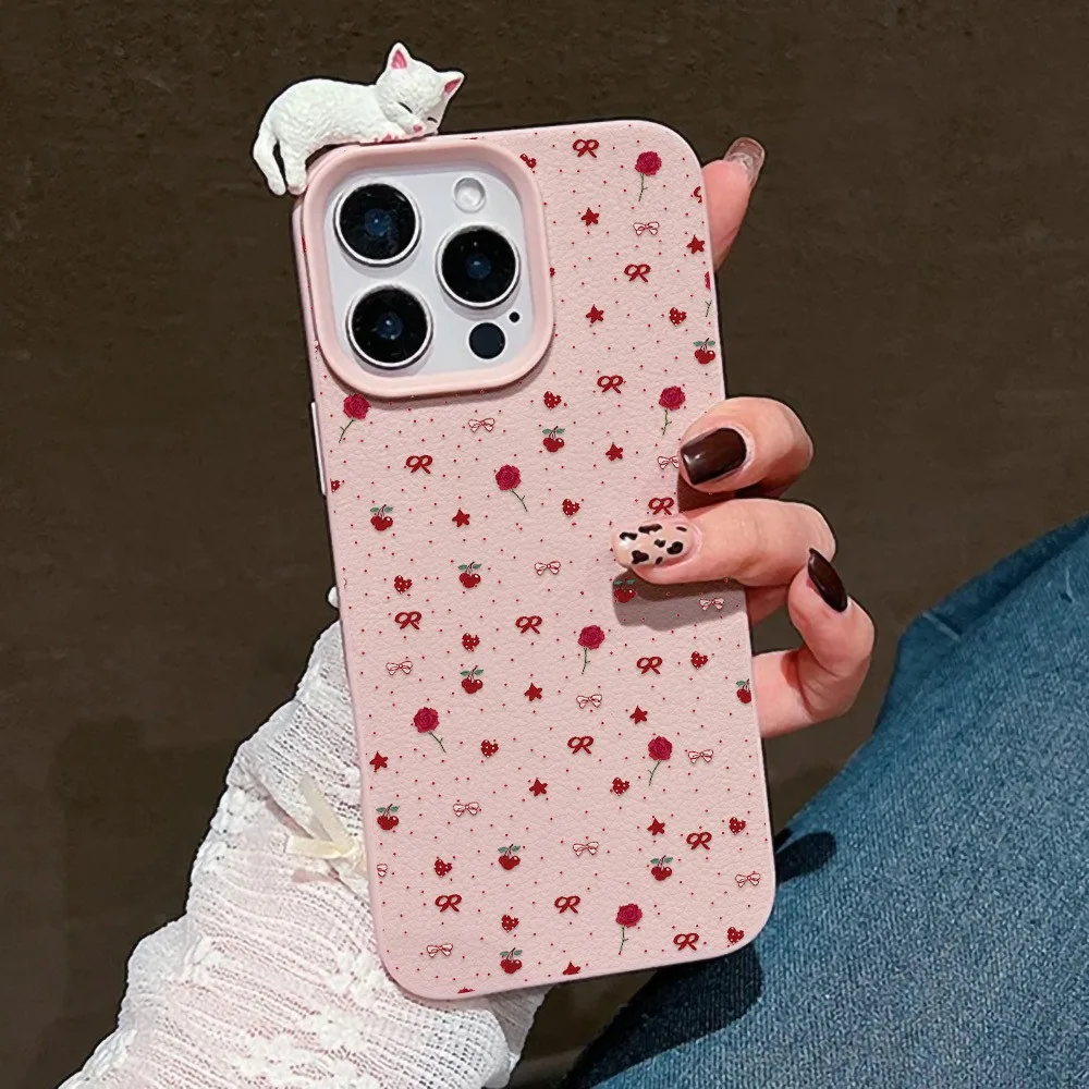 Bow Cherry With 3D Cute Cat Case For Samsung Galaxy S23 S24 Ultra S22 Plus S25 FE A56 A55 A54 A53 A16 A15 A14 A36 A35 A34 Cover