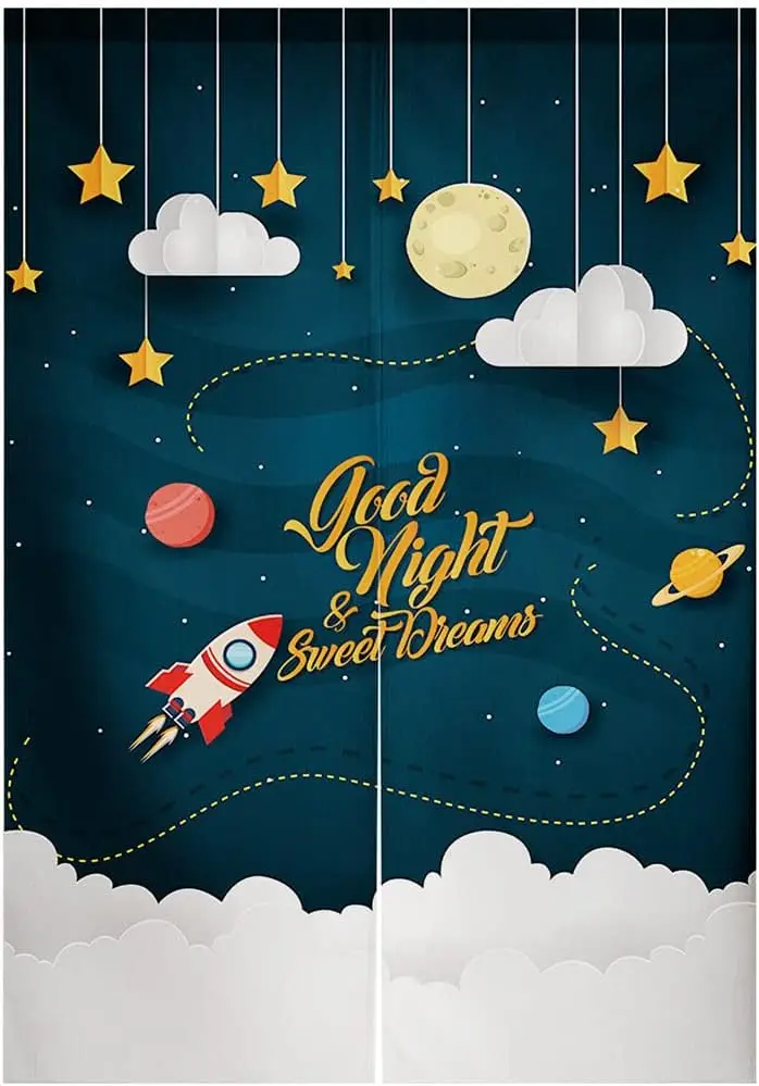 Tranquil Space Dream Door Curtain, Navy Blue Background 