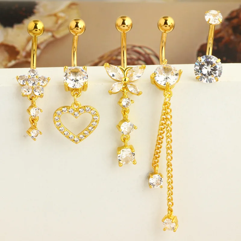 5pcs Anime Butterfly Love Rhinestones Belly Button Rings Kawaii Wmen Stainless Steel Heart Crystal Jewelry Valentine's Day Gifts