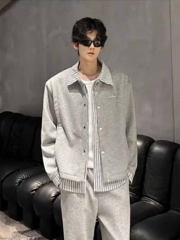 Kardigan Terbuka Bergaya Retro Amerika dengan Motif Garis dan Patchwork, Sweater Longgar untuk Pria dan Wanita, Atasan Trendy