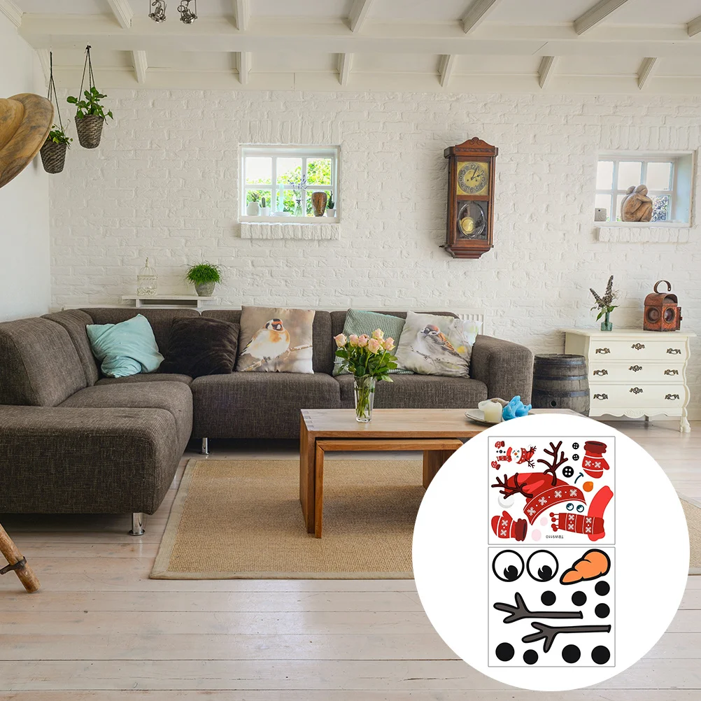

2Pcs Red Black Christmas Fridge Stickers PVC Wall Decals Snowman DIY Home Festive Decor PVC Posters for Home