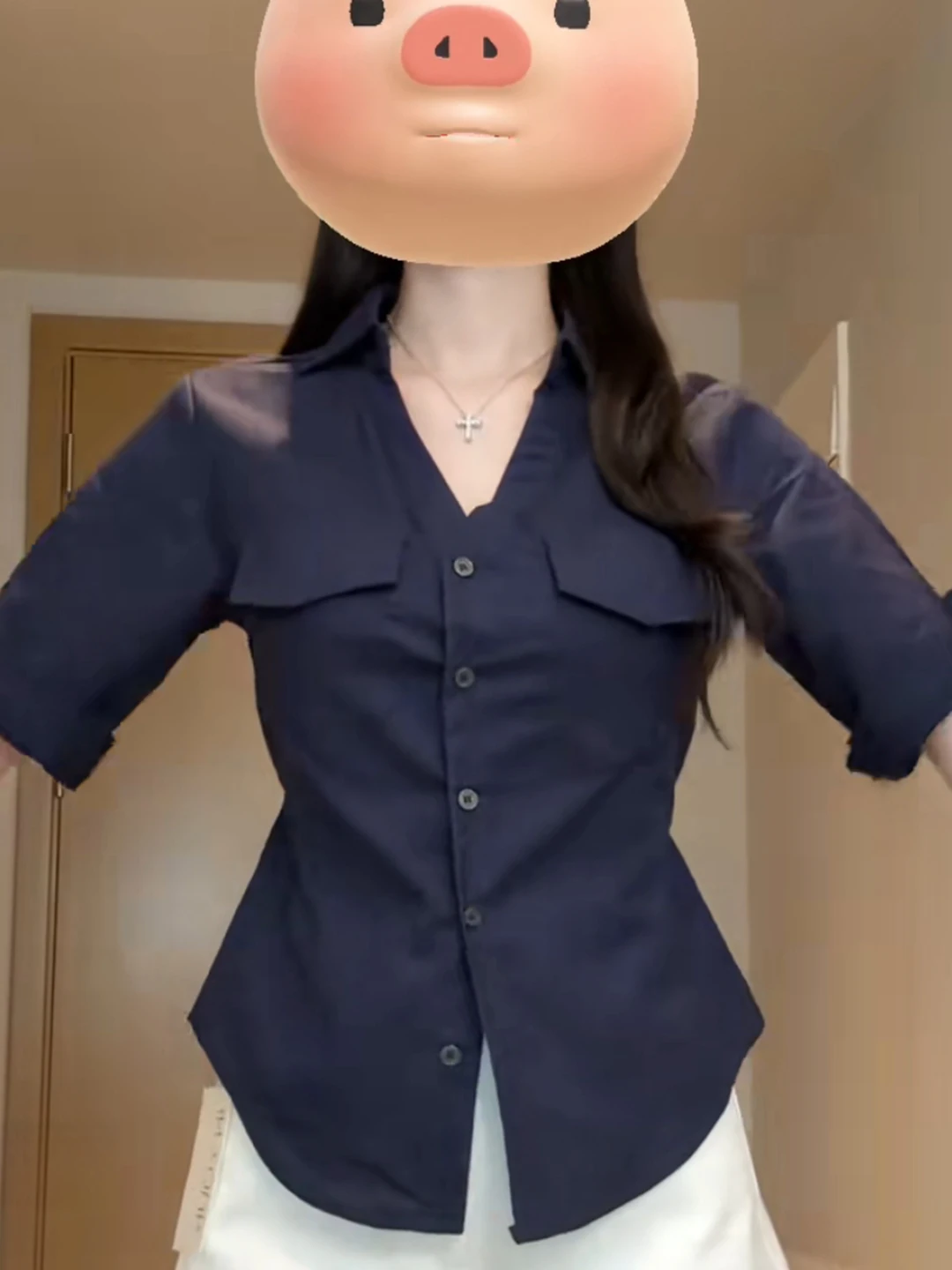 

Slim Fit Collar Shirt Women Early Spring Back Strap Five Sleeve Design Minimalist Style Versatile Top Elegant Chic Style