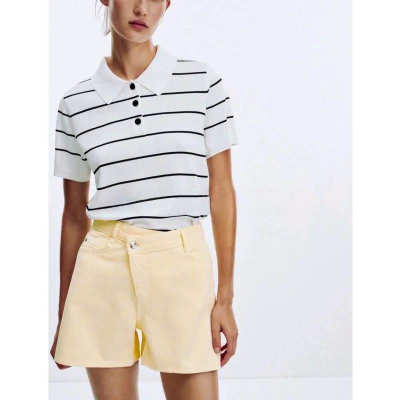 Hohe Taille, asymmetrisches Design, lässiger Denim, Orts Damen Faion, neue Sommerartes, leicht dehnbare Jeans mit geradem Bein