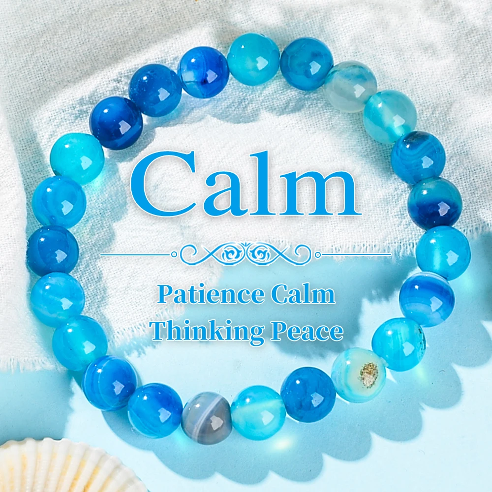 Calming Crystal Bracelet Promotes Patience, Calmness, and Thinking, While Blue Agate Bracelet Is Used To Relieve Stress