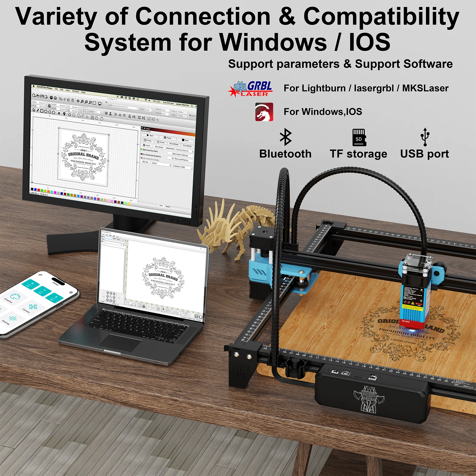 TwoTrees TTS‑55 Pro Laser Engraver, WiFi & Offline Control, Compressed Spot LD+FAC Laser Cutting Machine, for Stainless Steel Carving, Wood & Acrylic Cutting - view 8