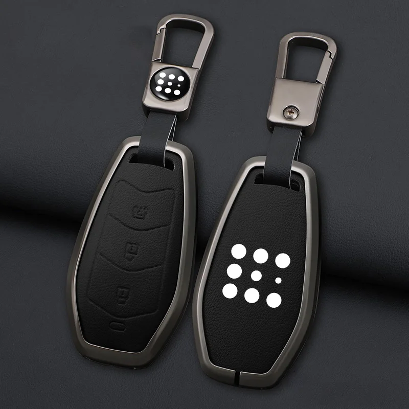 Metal Leather Car Key Case Cover Holder For Dongfeng fengguang Seres Evolute i-Space i-Pro Landian E5 CarProtection Shell 6