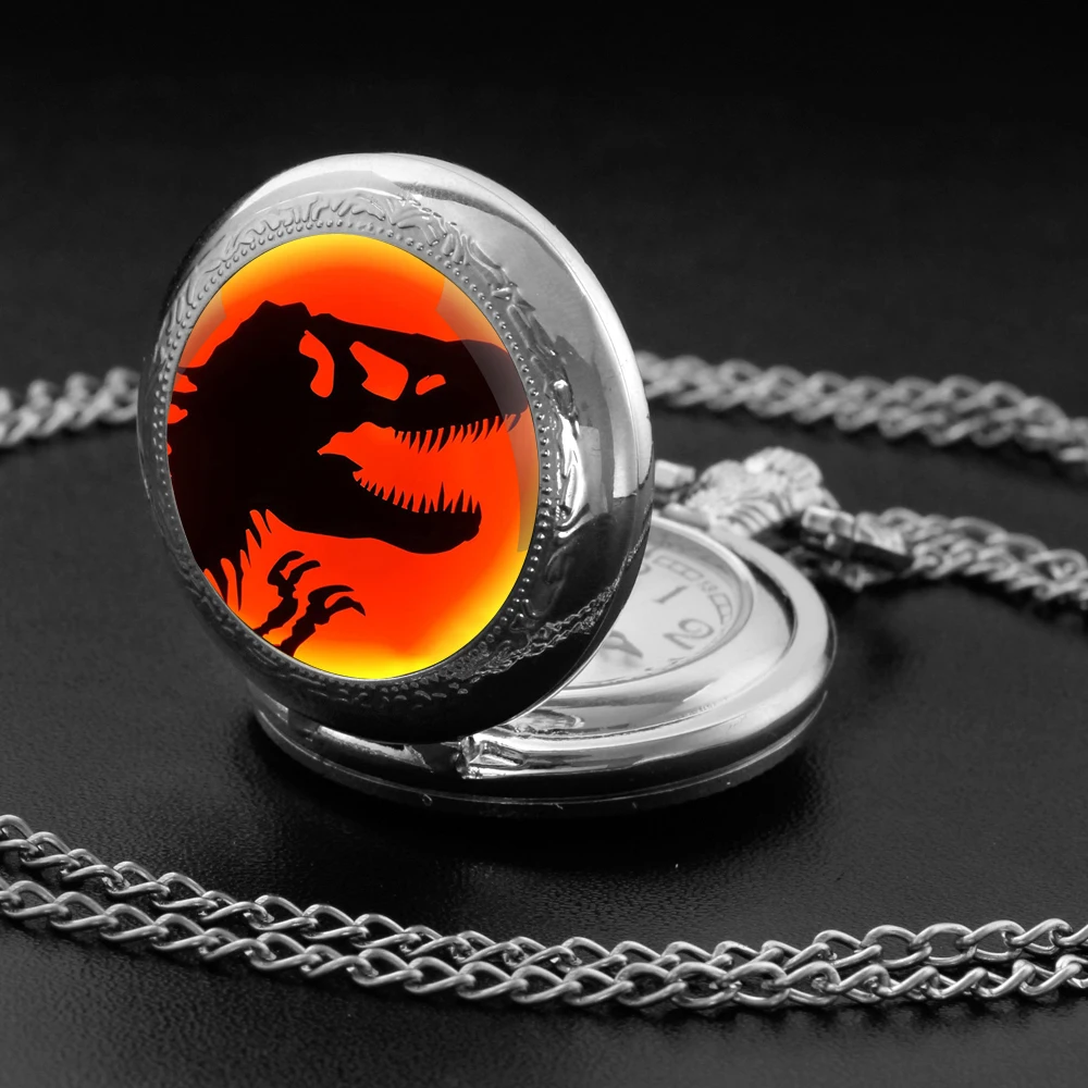 Новый Парк Юрского периода, динозавр, стеклянный купол, кварцевые карманные часы, ожерелье для мужчин, женщин и детей, уникальные ювелирные изделия, кулон, аксессуары, подарок