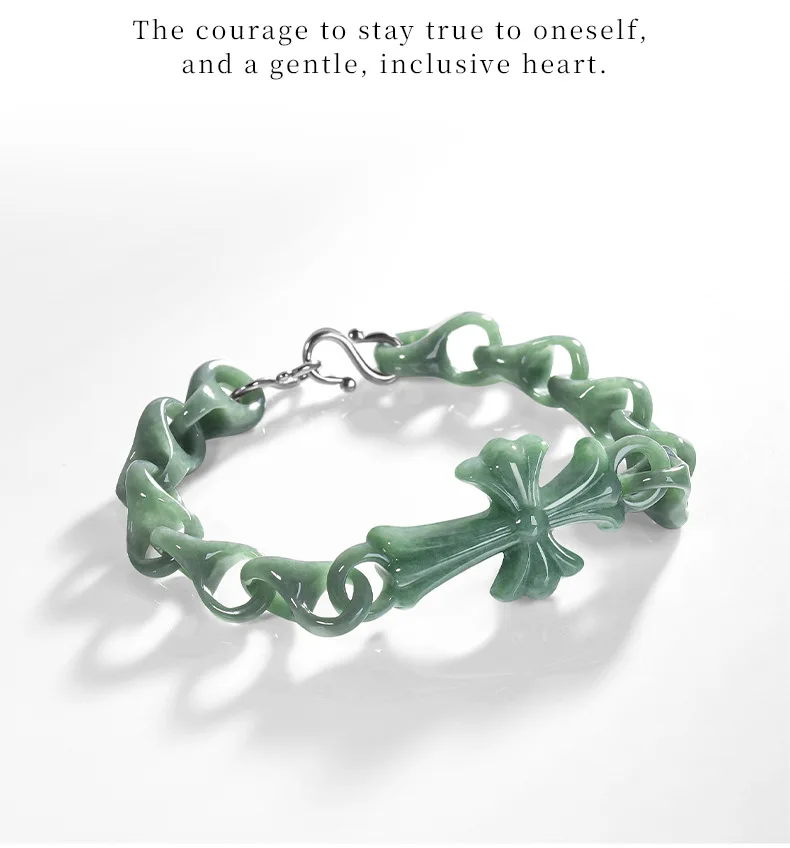 Natural Myanmar Jadeite Cross Chain Bracelet Amulet Charm Real Jade Jewelry Beads Bangle Carved Gemstone Gifts for Women