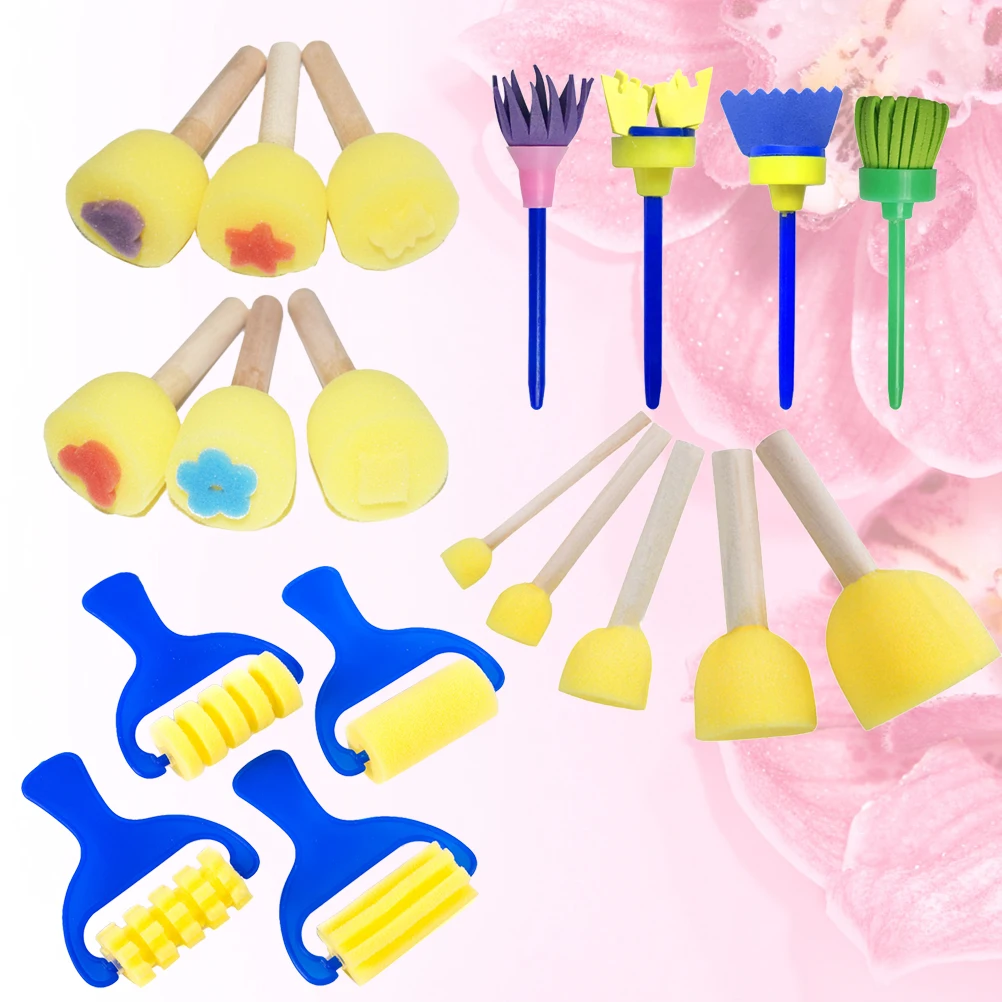 

19Pcs Painting Tool Set for Kids Creative DIY Sponge Art Craft Early Learning Educational Playthings Washable Reusable Fun