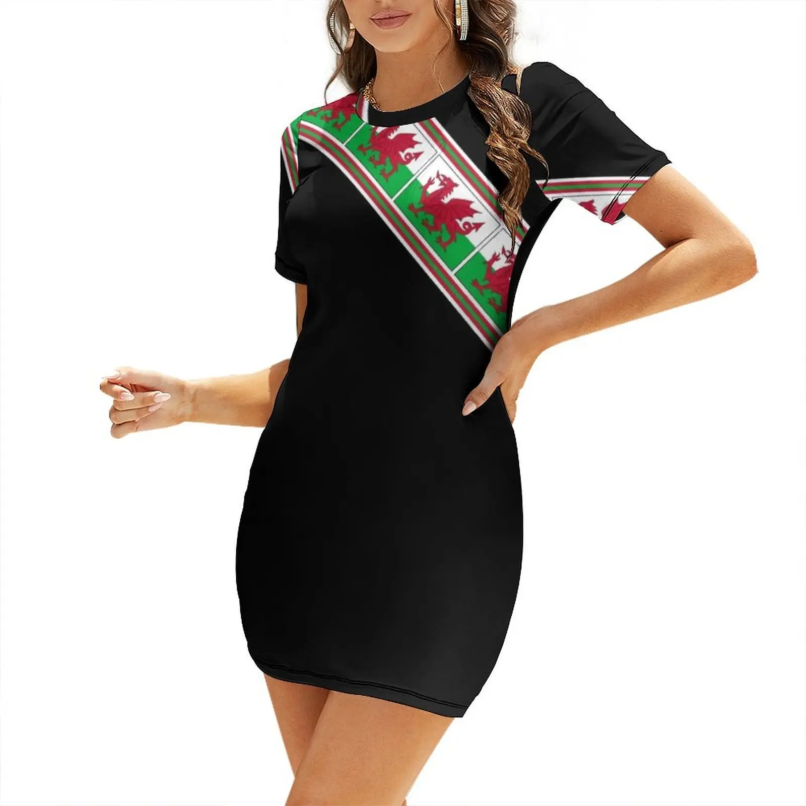 

Welsh Flag Stickers, Gifts and Products (N) Short Sleeved Dress luxury women's party dress evening prom Women's summer skirt