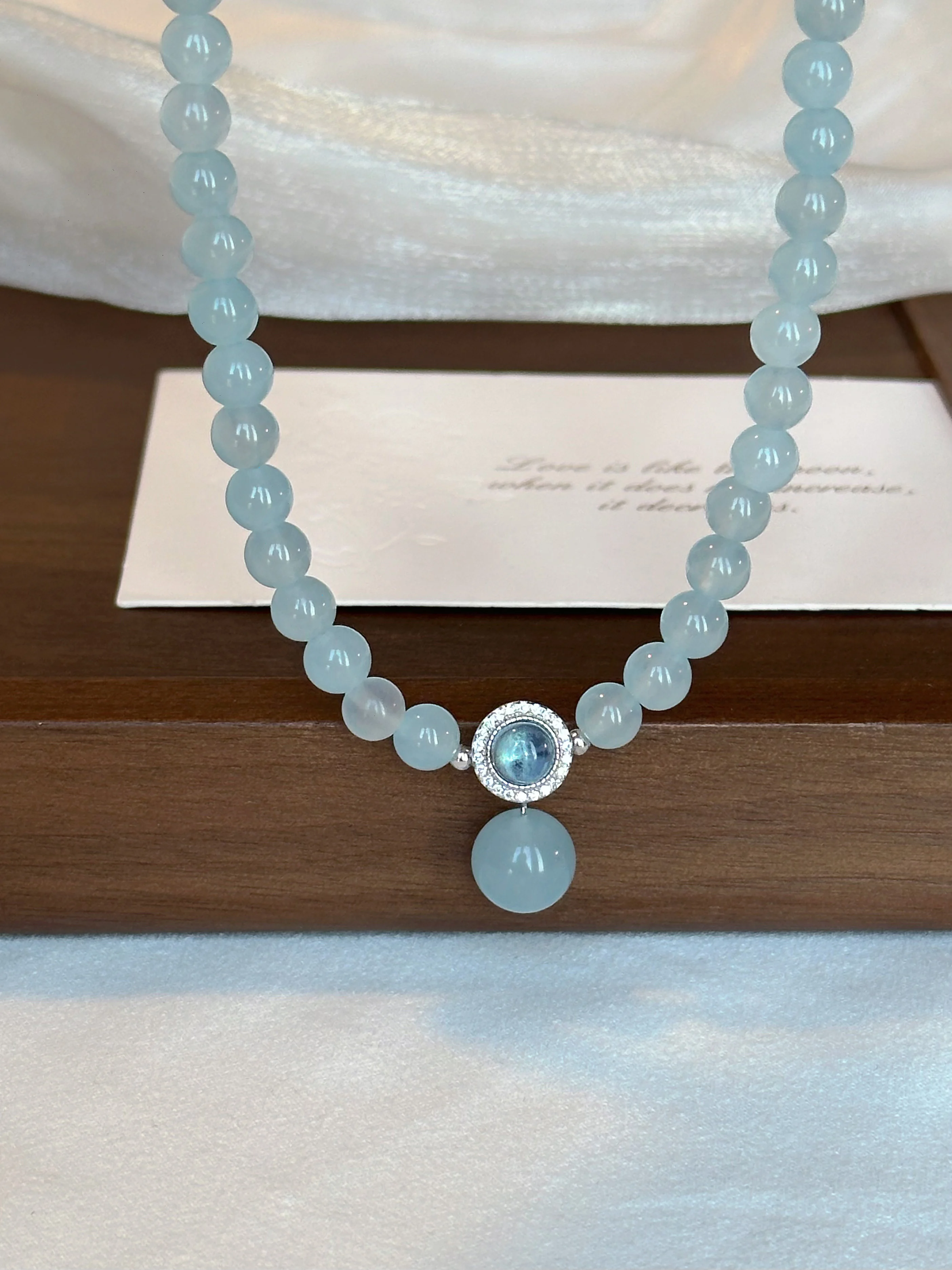 

Natural Chalcedony Aquamarine Necklace S925 Sterling Silver Chilly Collar