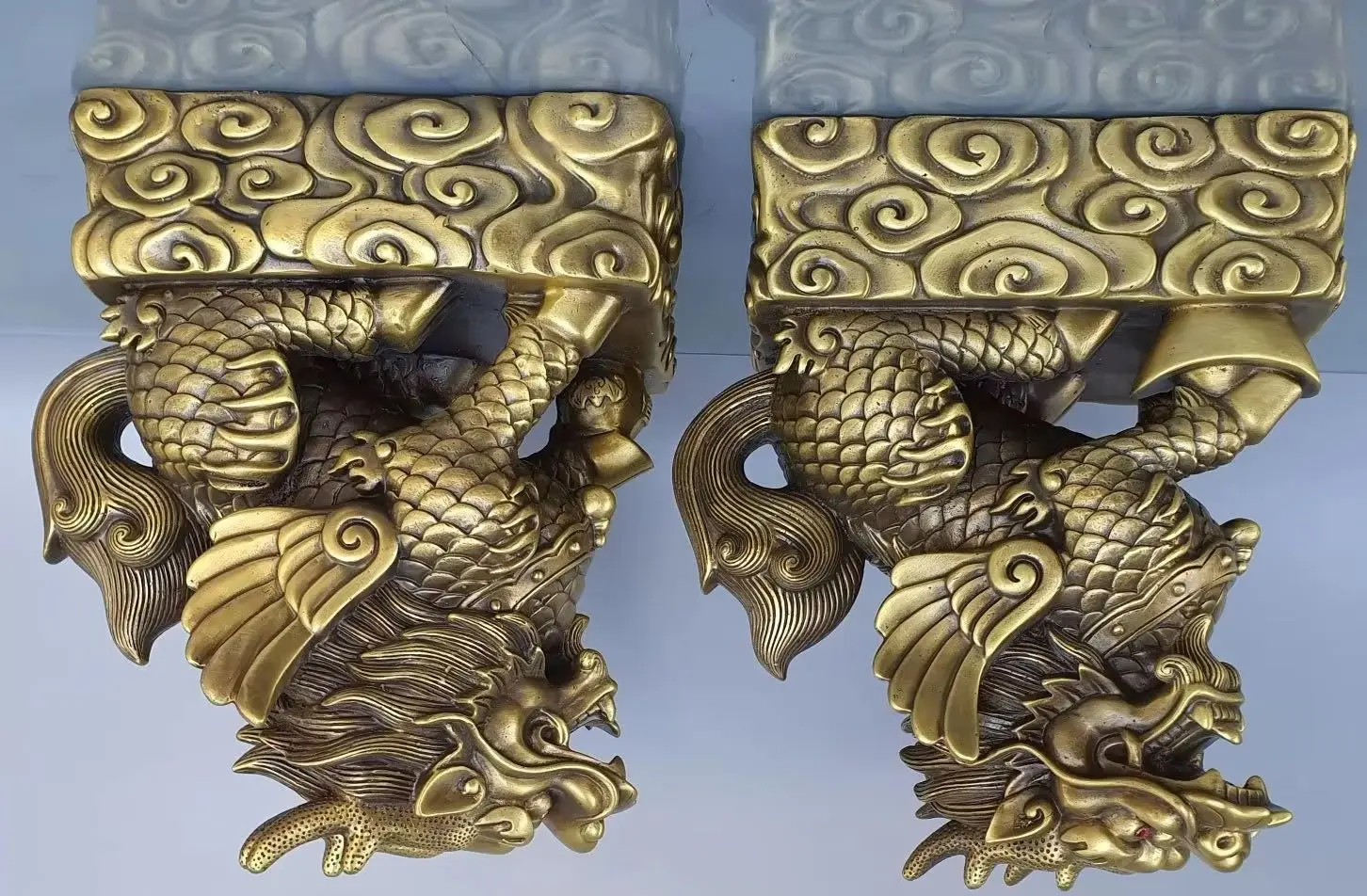 Tibetan Temple Collection Old Brass Kirin Unicorn Statue A pair Gatekeeper Gather fortune office ornament Town house Exorcism