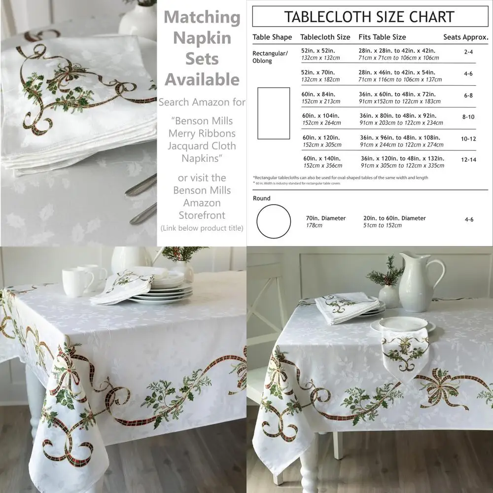 

Festive Ribbon-Patterned Jacquard Tablecloth for Christmas and Winter Celebrations, 60x120 Inches