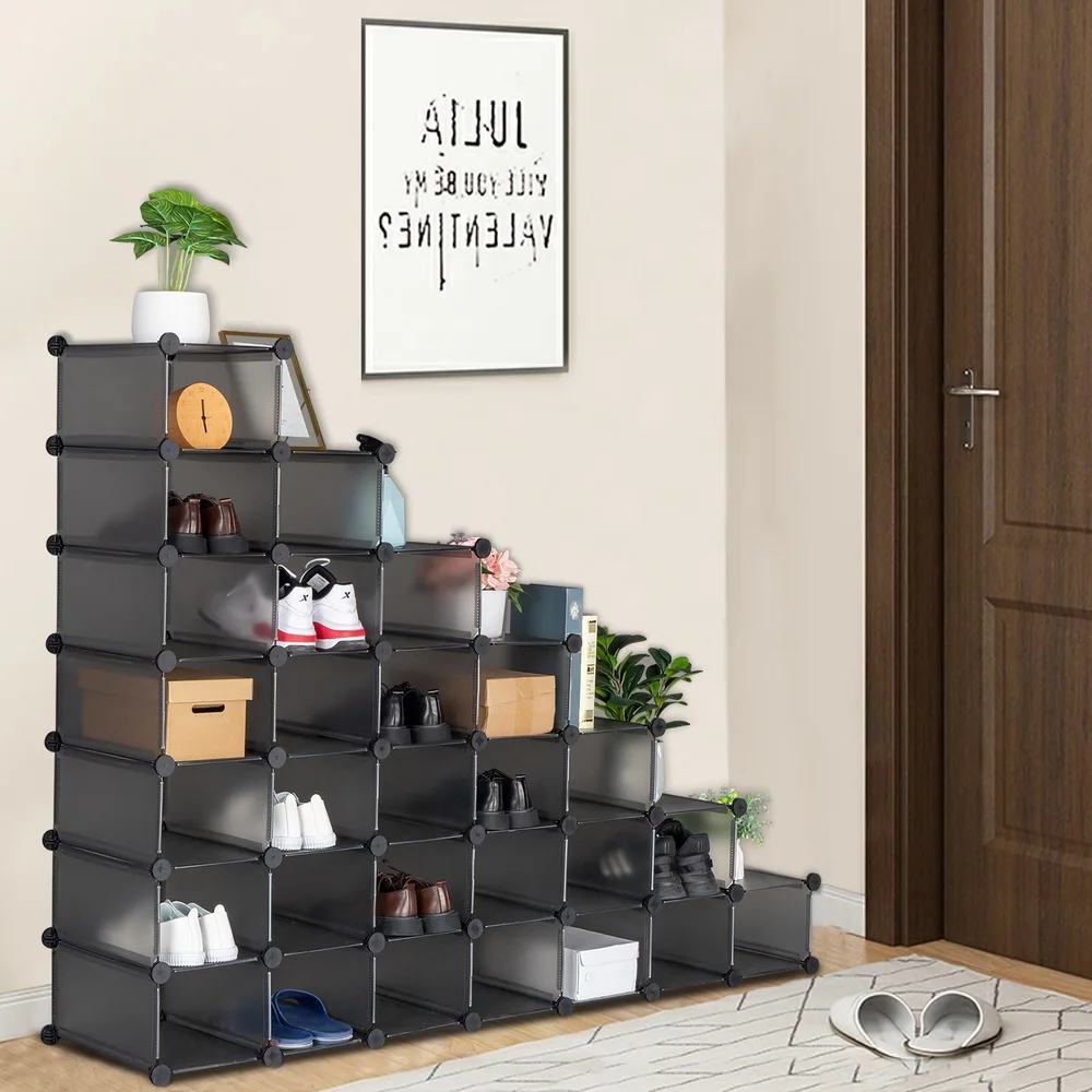 7-Tier Shoe Rack, Space Saving 28-PairPlasticShoeUnits,Cabinet StorageOrganizer,Ideal for EntrywayHallwayBathroomLivingRoom Gray