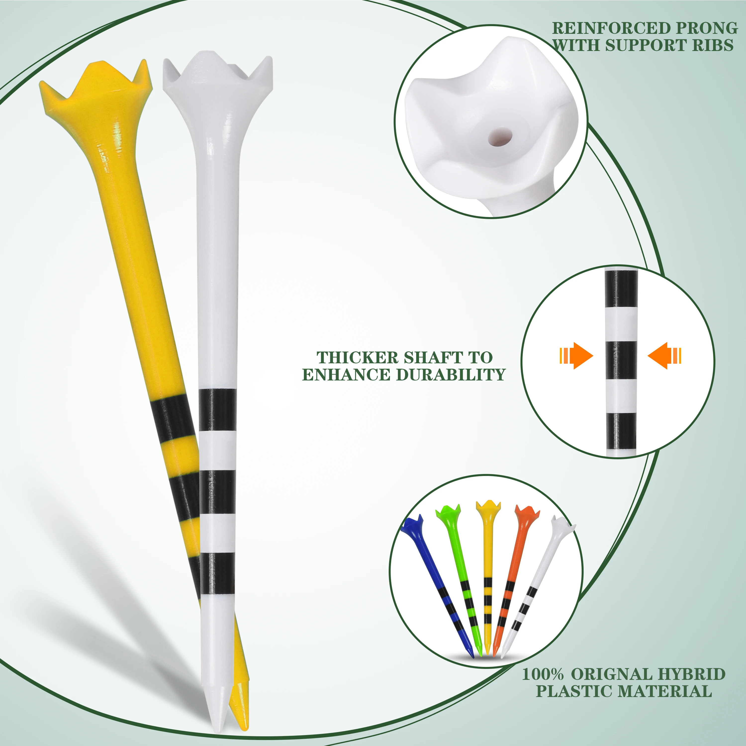 100 Stück Kunststoff-Golftees mit Höhenmarkierungen, geringer Reibung, 70 mm, 83 mm, mehrfarbige Golftees, Großpackung für alle Golfschläger – Detail 2
