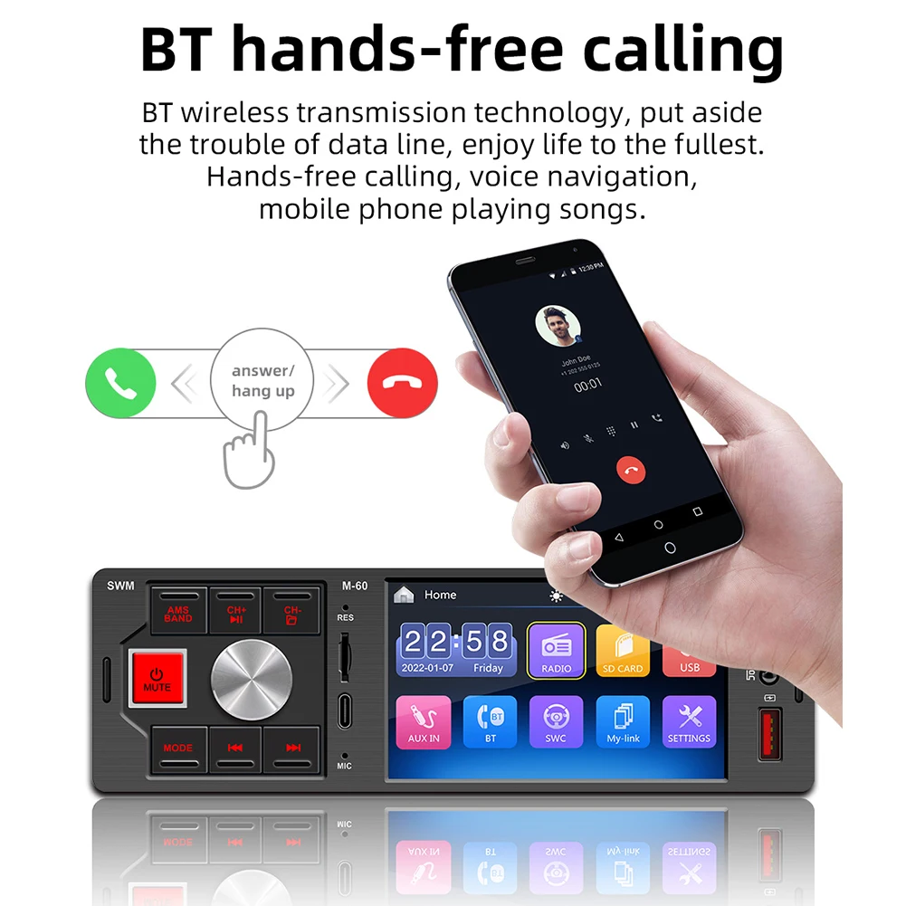 Car Radio 4.1'' Touch Screen Dual USB MP5 Player Bluetooth-compatible Stereo Radio 7Colors Backlight Players USB Charging Radio