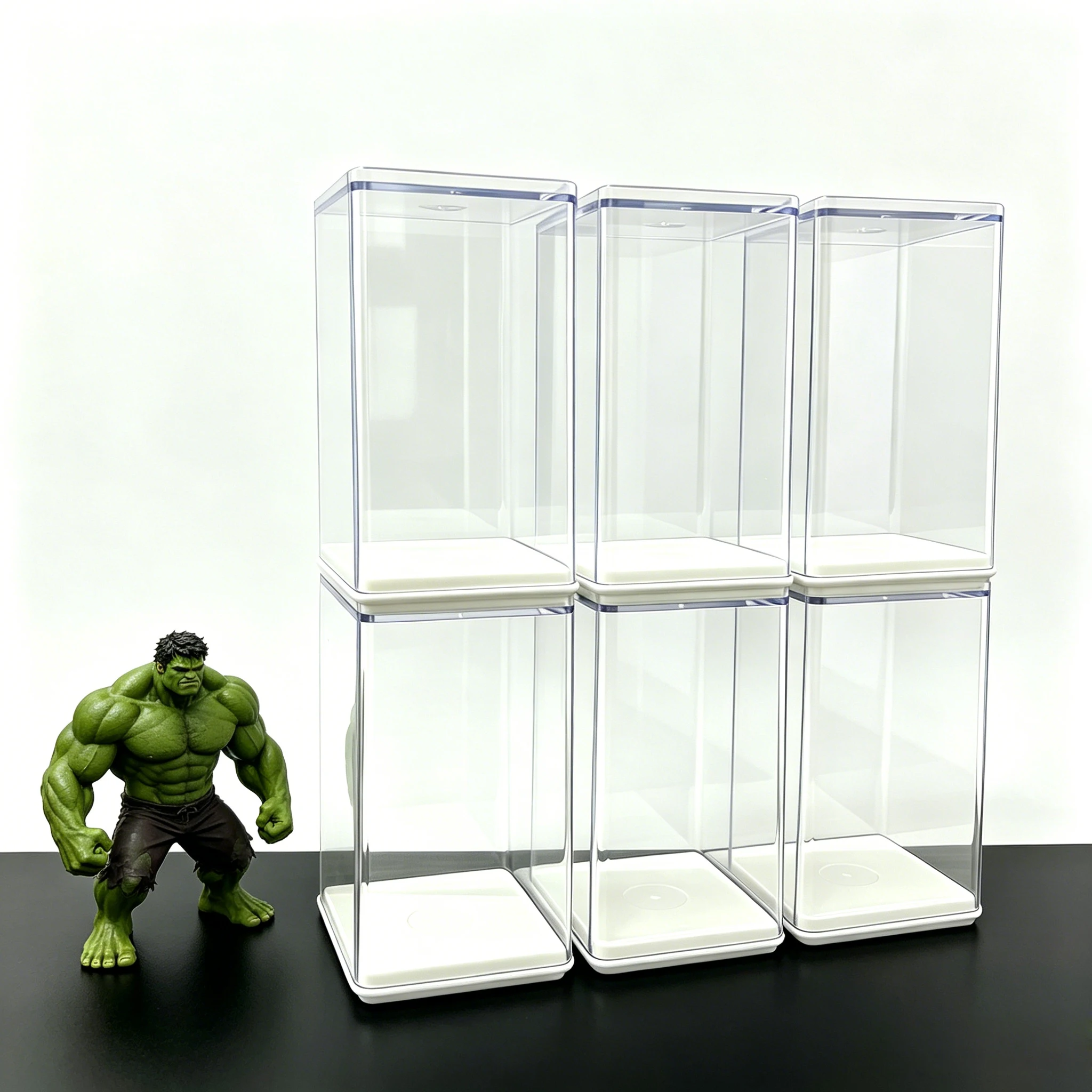Vitrine empilable en acrylique, vitrine transparente anti-poussière avec base blanche, pour figurines, miniatures et petits objets de collection