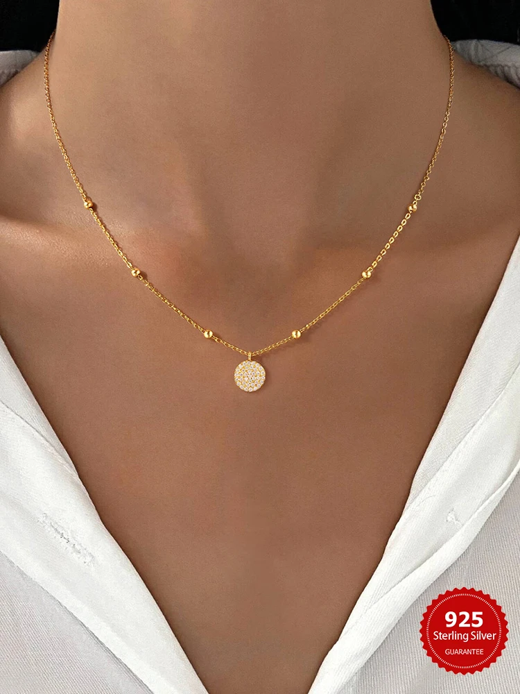 

925 Sterling Silver Fashion Shiny Round Beads Halo Zircon Necklace For Women Engagement Wedding High Quality Fine Jewelry