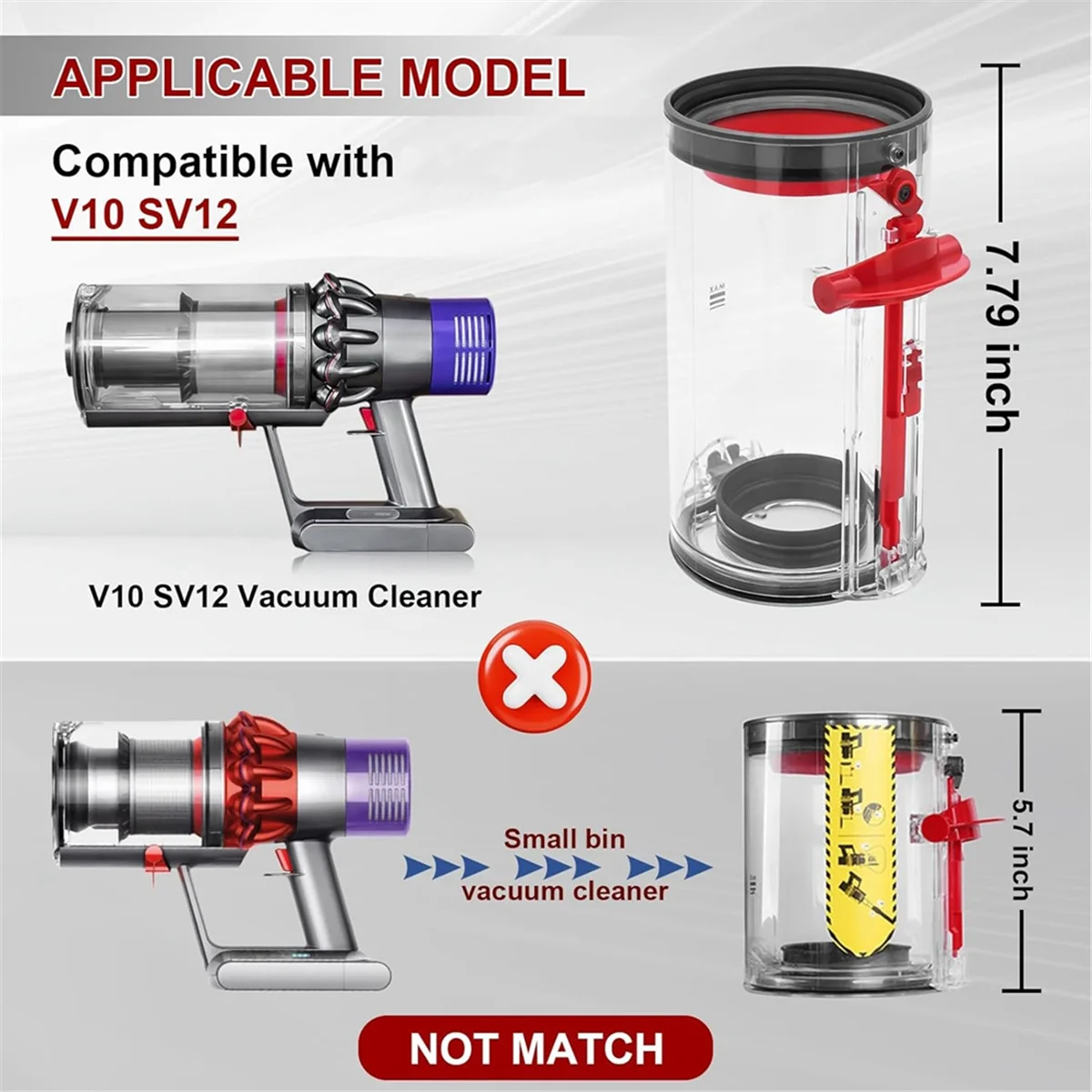 Dust Bin Replacement for V10 SV12 Vacuum Cleaner Canister Bin Replacement Parts for Large Bin Part No. 969509-01