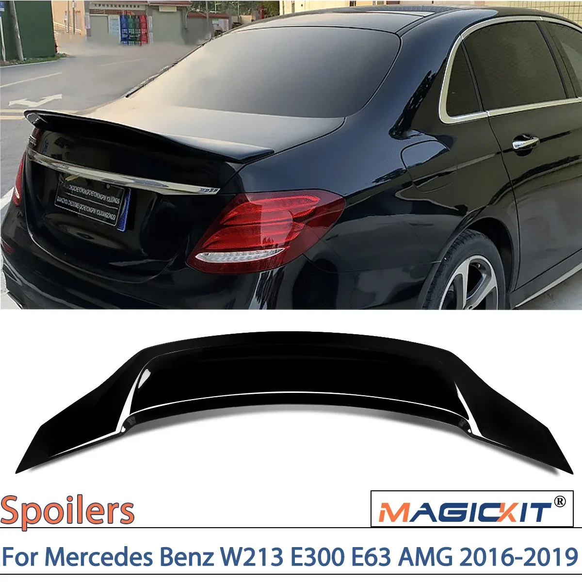 

MAGICKIT For Mercedes Benz W213 E300 E63 AMG 2016-2019 Rear Trunk Spoiler Gloss Black US Gloss Black Renntech Style/R Style