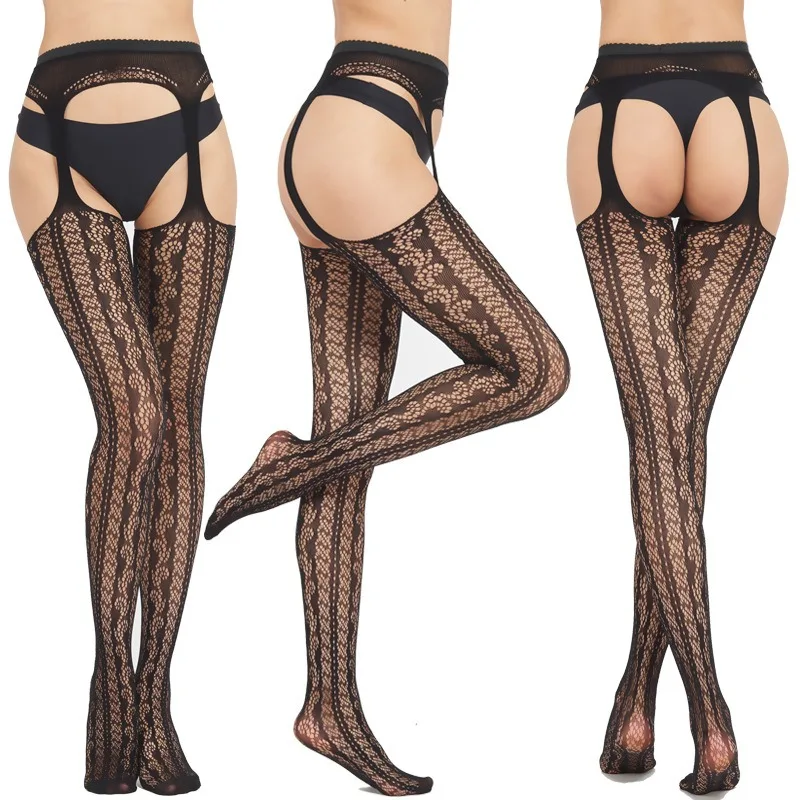 

Sexy Hollow Out Fishnet Suspender Pantyhose Women High Waist Garter Belt Stockings Mesh Long Tights Lingerie