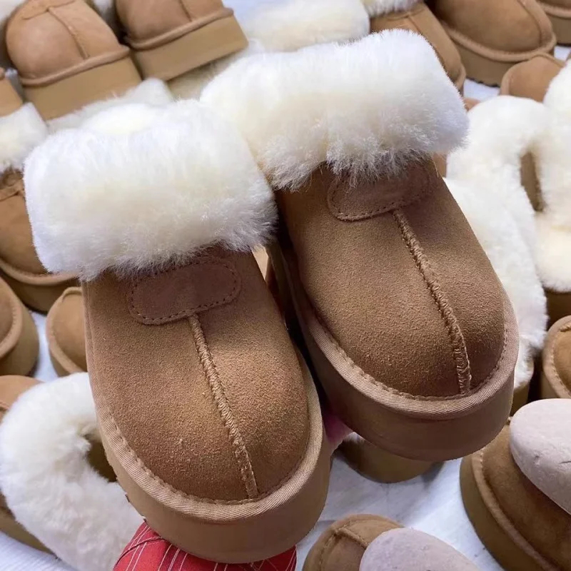 

Thick-soled Sheepskin One-piece Closed-toe Furry Slippers for Women2025Winter New Trendy Casual Outdoor Snow Boots Cotton Shoes