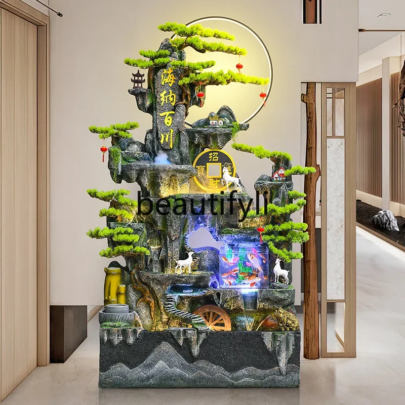 R Flowing water fountain floor ornament feng shui wheel fish tank water feature decoration office housewarming gift