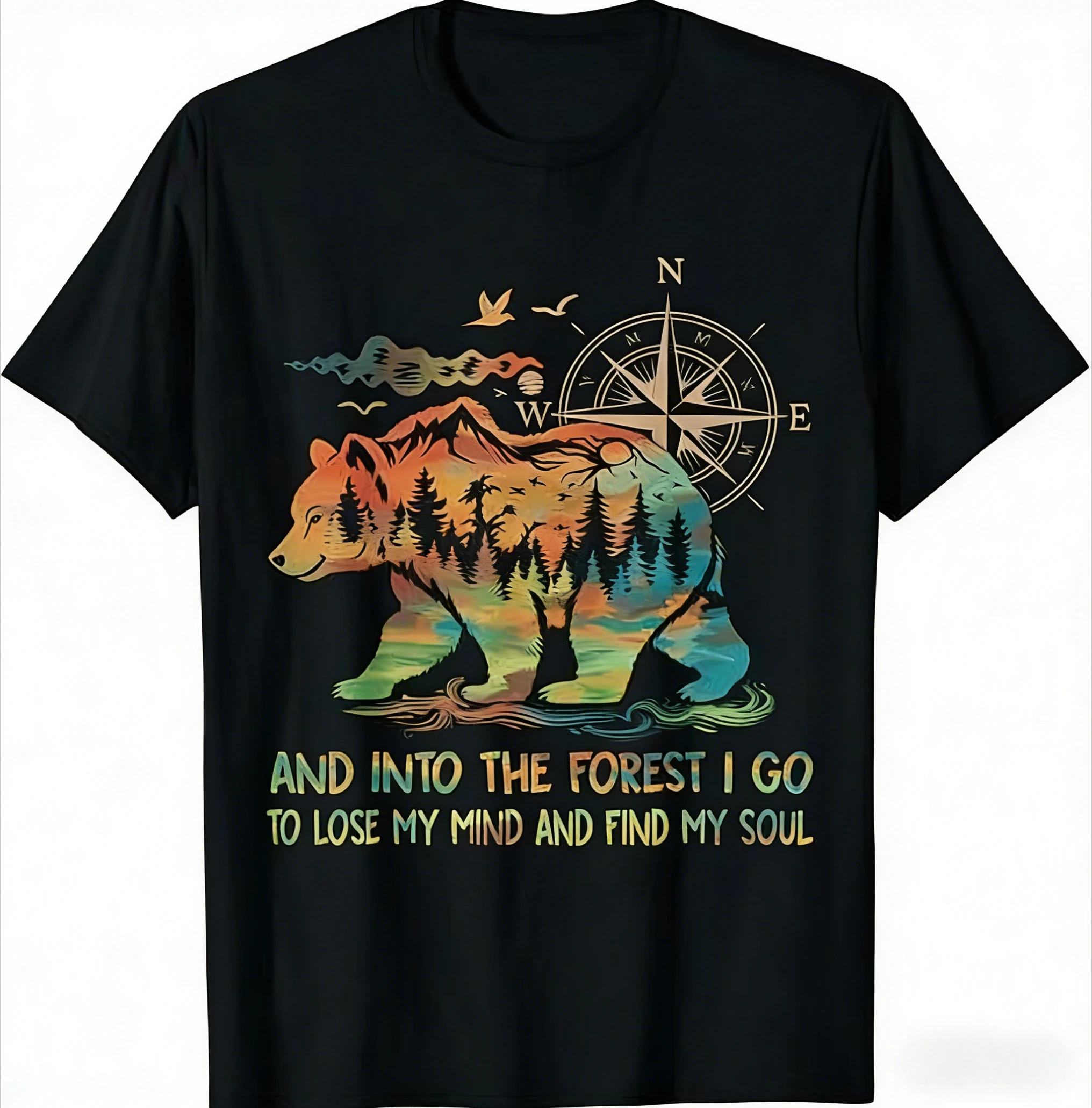 I Walked Into The Forest Letting My Thoughts Float Freely. Floral Cotton T-shirt Suitable for Both Men and Women for Outdoor Use