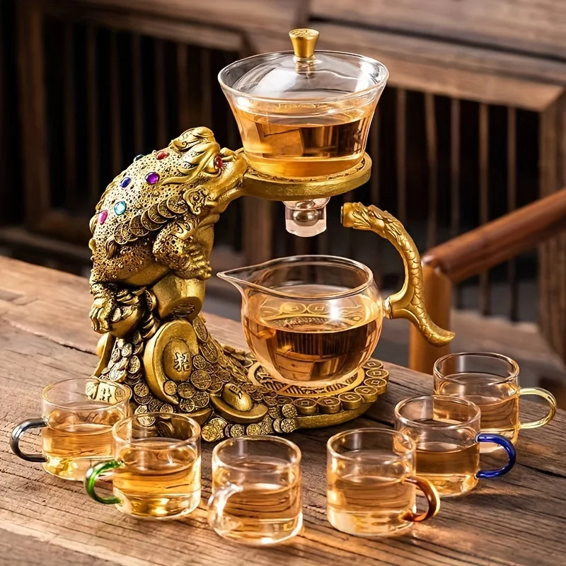 Creative Tea Toad Shape Teapot Automatic Tea Maker Pu'er Oolong Teapot And Cup Set Heat-resistant Glass Teapot Holder Base