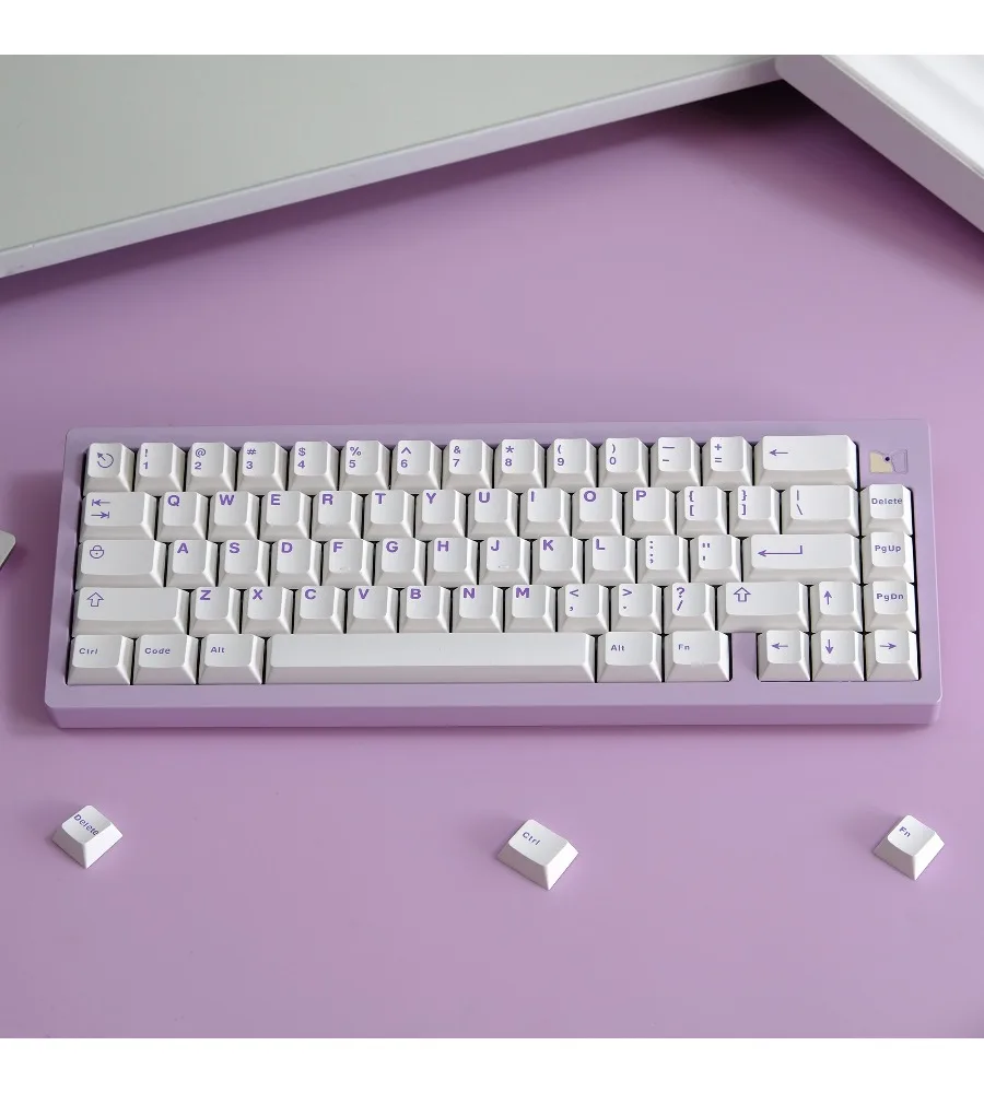 Keycap personalized two-color original height 121 key ABS plain white series white purple keycap