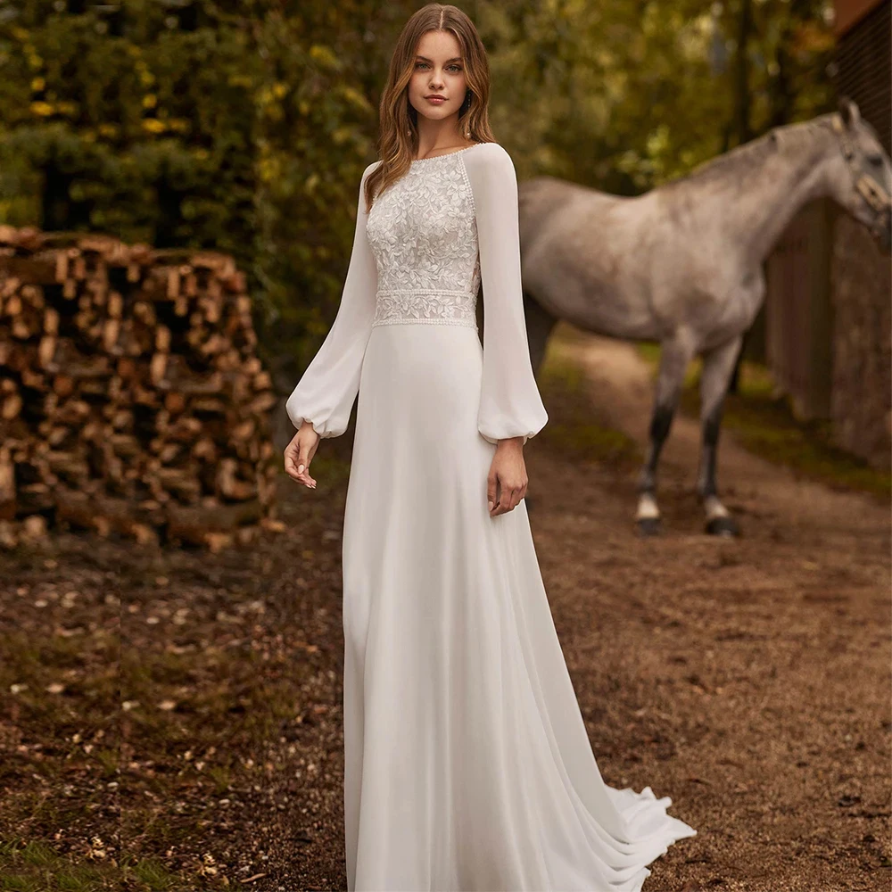 Simple Mermaid Wedding Dresses for Ladies Elegant Scoop Bridal Gowns with Lace Exquisite Full Sleeve Vestidos De Novia Summer