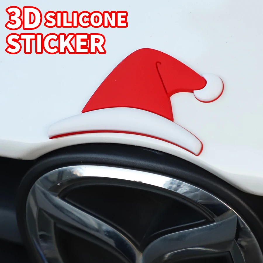 Suitable for most car models 3D Waterproof Christmas Santa Hat Stickers for Tesla Personalized Creative Car Logo