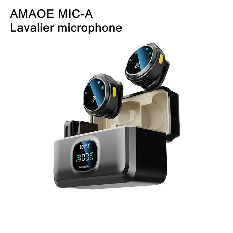 AMAOE MIC-A Mikrofon Krawatowy Przyciskowy Bezprzewodowy Telefon Komórkowy Kamera Wideo Streaming na Żywo Redukcja Szumów Narzędzie do Nagrywania