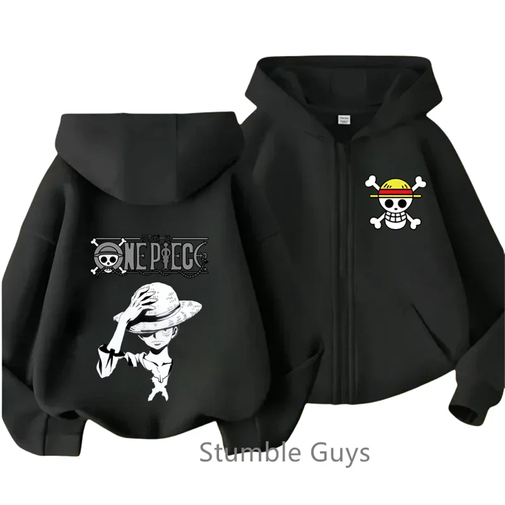 Sweat à Capuche à Manches sulfavec Fermeture Éclair pour Enfant, Vêtement Imprimé de Dessin Animé, Luffy, Zoro, Haut Décontracté pour Garçon et Fille, 1 Pièce