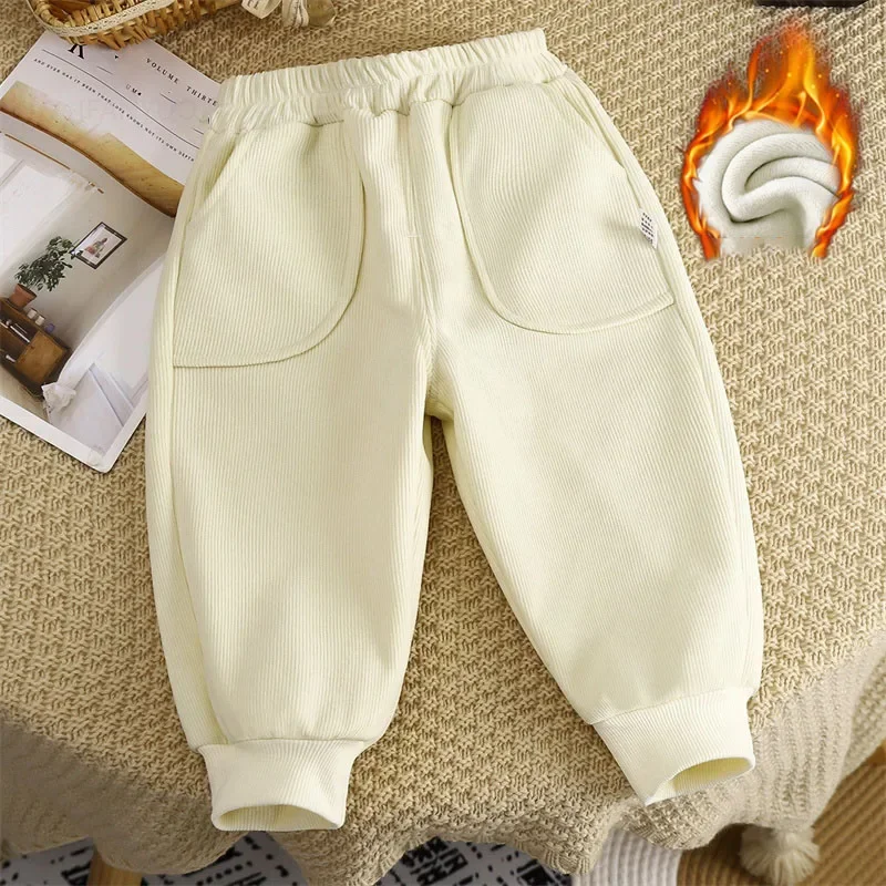 

Children Velvet Warm Pants Autumn And Winter Solid Boys Thicken Sports Trousers Kids Simple Fashion Pants Children Clothes