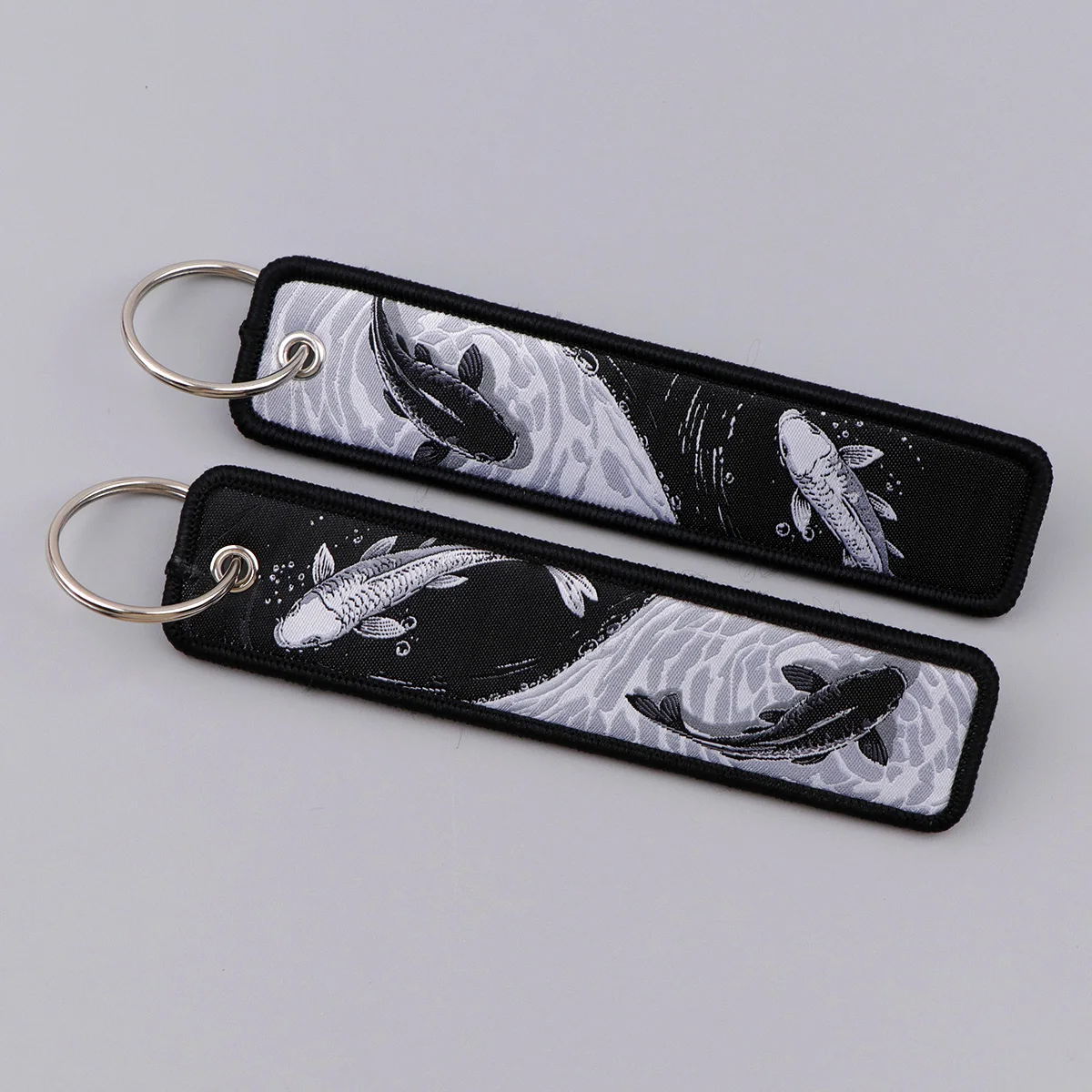 Retro Koi Fish Embroidered Keychain Good Luck Double Sided Tags Key Ring Accessory for Keys Backpacks Gift
