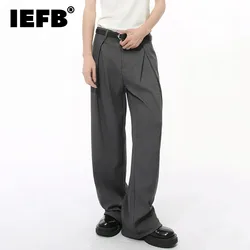 IEFB Korean Style Men's Suit Pants Casual Double Pleated Solid Color Autumn Loose Straight Wide Leg Male Trousers New 9C7604