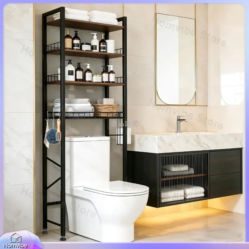4 Tier Bathroom Storage Rack Over Toilet Floor Standing Shelf Organizer Above Washing No Drill Space Saving Furniture