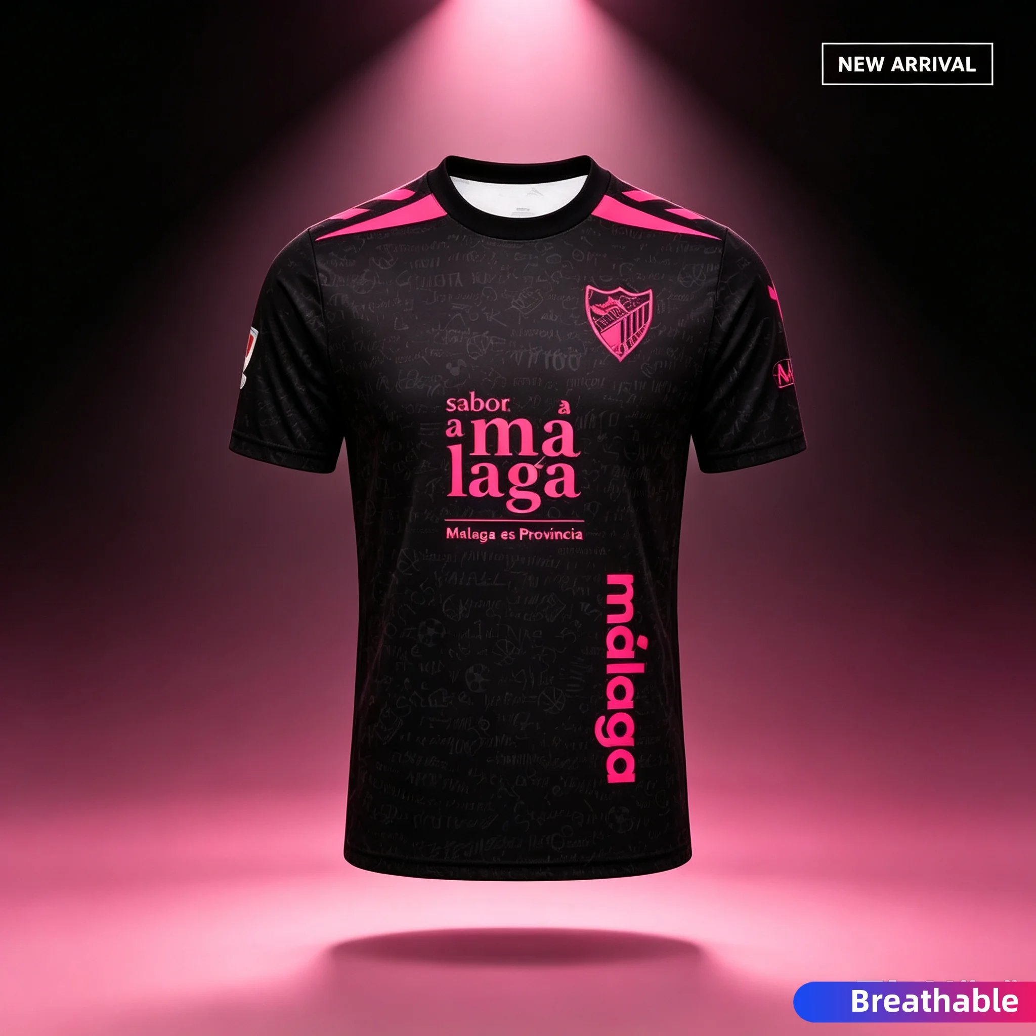 2026-27 Neues 3D-Gedrucktes Malaga Fußballtrikot für Erwachsene und Kinder, Schnelltrocknend, Atmungsaktiv, Freizeitkleidung, Drittes Trikot für Männer und Frauen