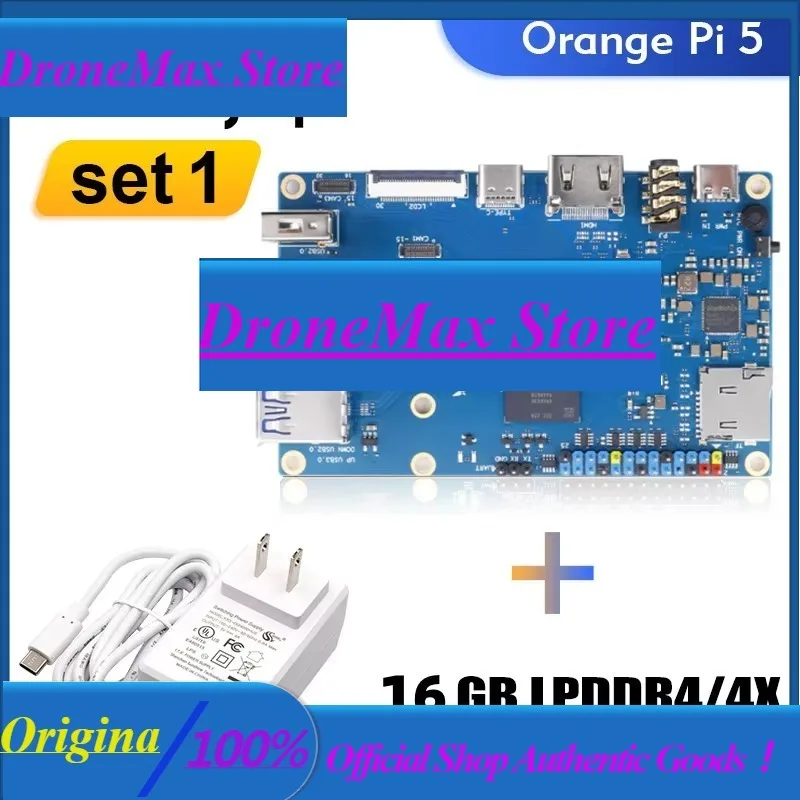 DroMaOrange Pi 5 16GB RAM + Power Supply Single Board Computer RK3588S PCIE Module External WiFi+BT SSD Orange Pi5 Development B