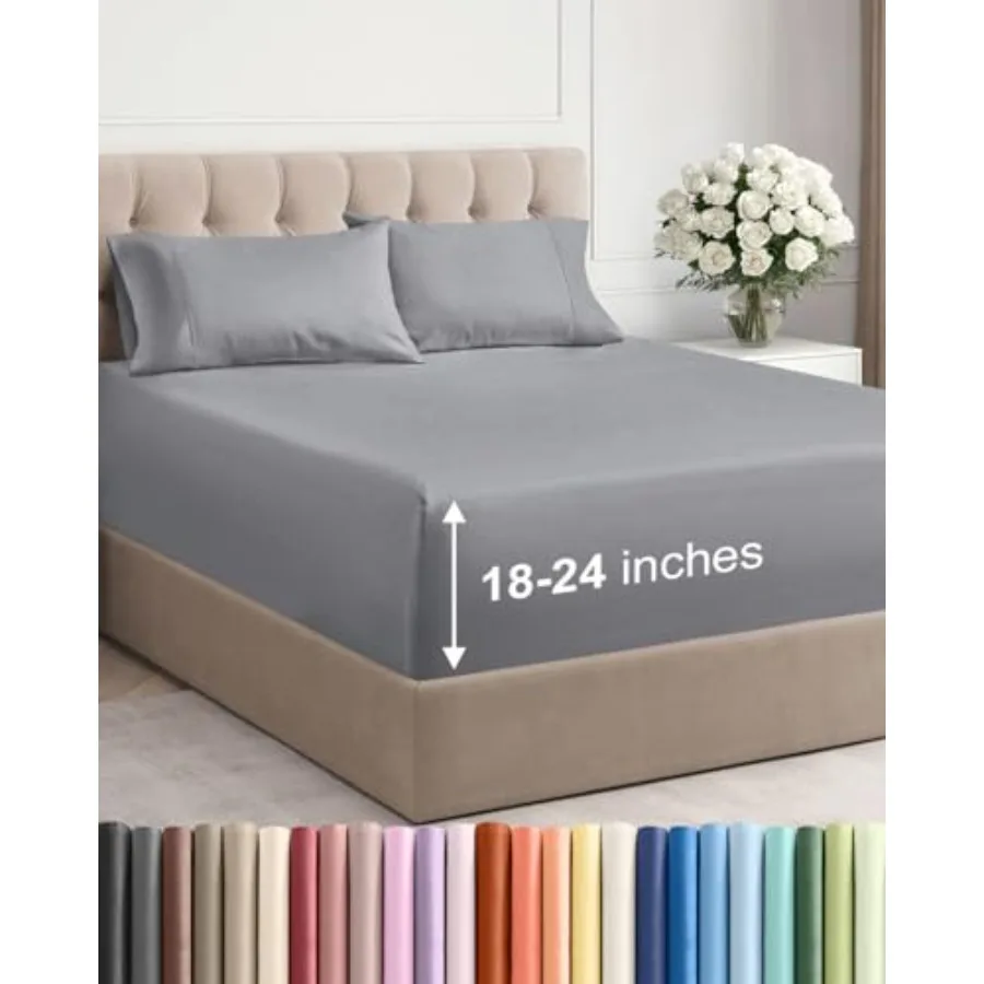 

Комплект постельного белья Extra Deep Sheet Set из 4 предметов: дышащие и охлаждающие простыни, легко подходят для матрасов различной толщины, ультрамягкие, не мнутся и не выцветают, с технологией E.