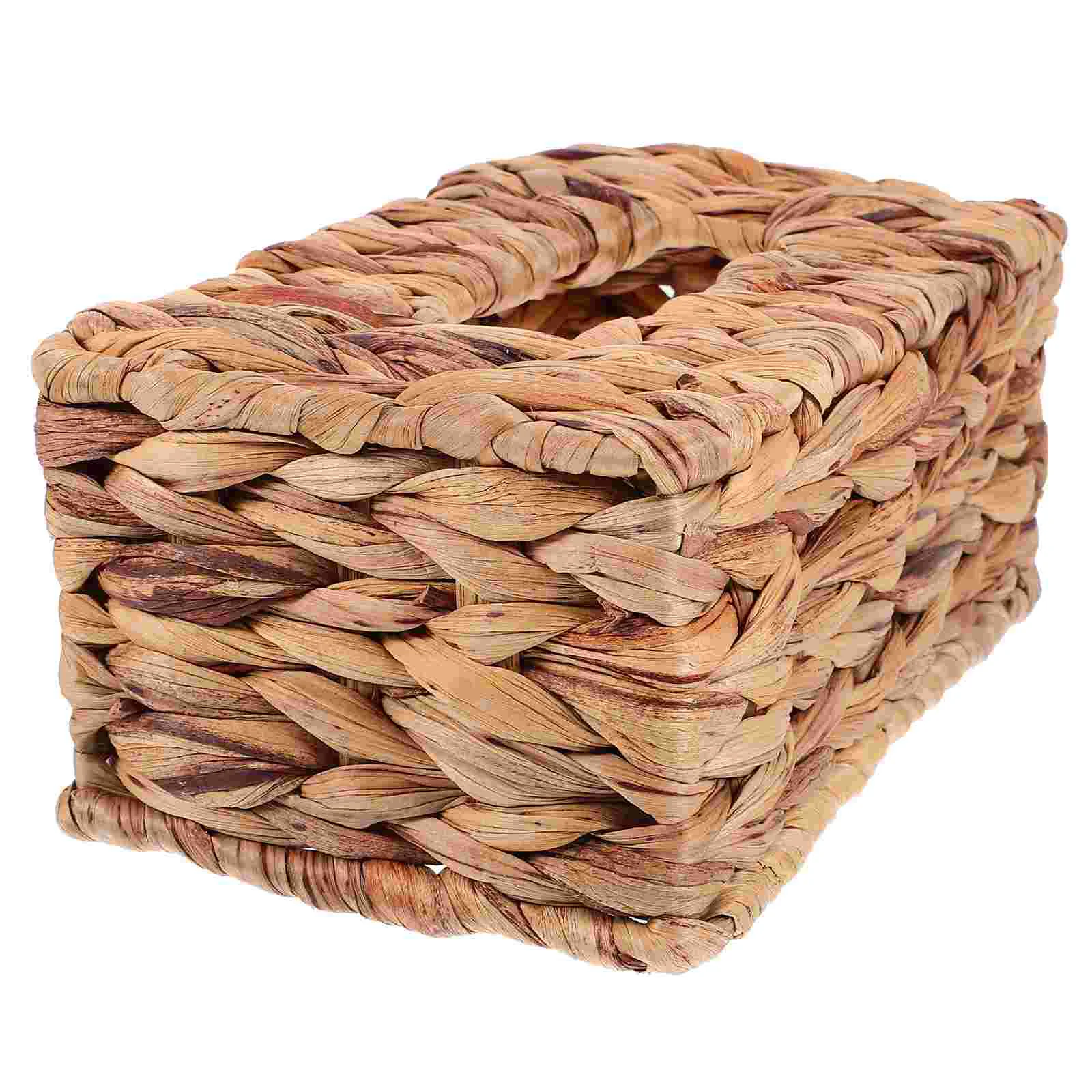 Straw Tissue Box Seagrass Napkin Holder Decorative Basket Natural Containers Woven Storage Bins Desktop Paper Holders Wicker